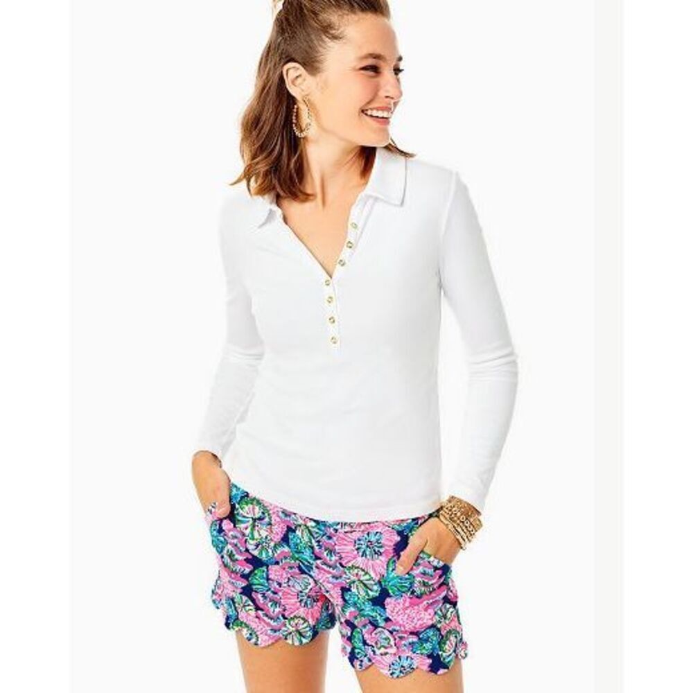 Lilly Pulitzer Long Sleeve Reema Polo Top resort white size XL
